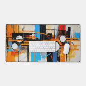 Retro Futuristic Orange Blue Abstract Line Art Schreibtischunterlage (Tastatur & Maus)