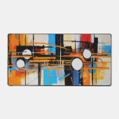 Retro Futuristic Orange Blue Abstract Line Art Schreibtischunterlage (Vorderseite)