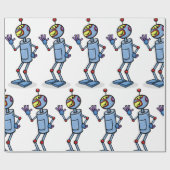 Retro Futuristic Robot Character Waving Geschenkpapier (Flach)