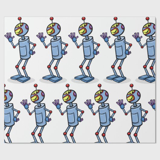 Retro Futuristic Robot Character Waving Geschenkpapier (Flach)