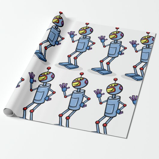 Retro Futuristic Robot Character Waving Geschenkpapier (Ungerollt)