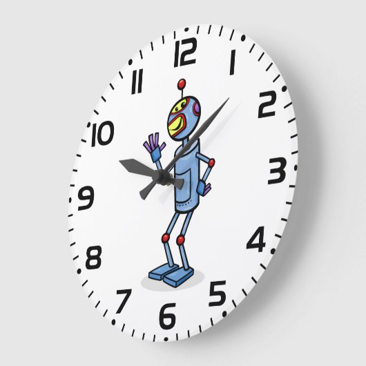 Retro Futuristic Robot Character Waving Große Wanduhr (Winkel)