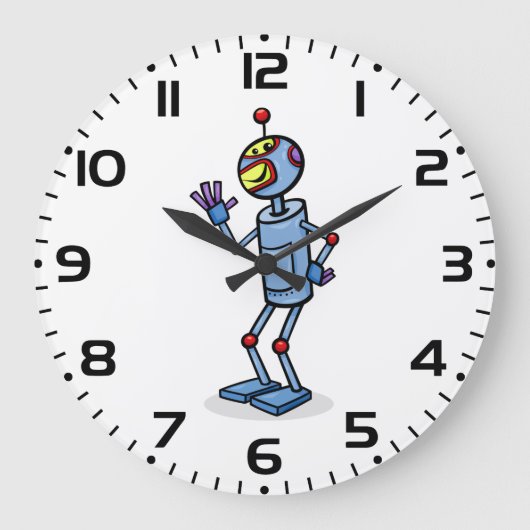 Retro Futuristic Robot Character Waving Große Wanduhr (Vorderseite)