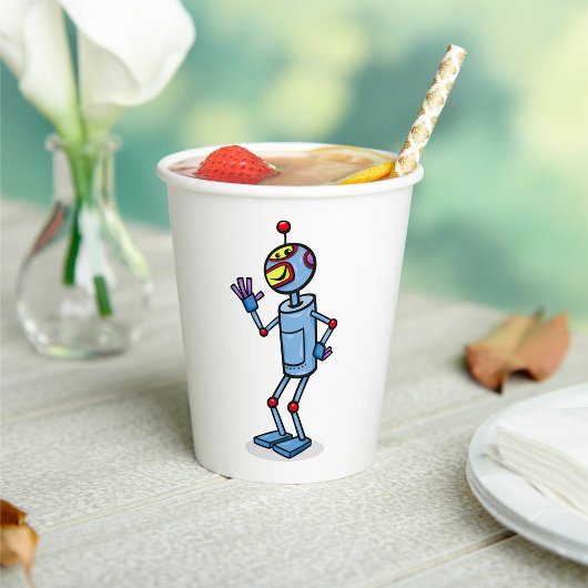Retro Futuristic Robot Character Waving Pappbecher