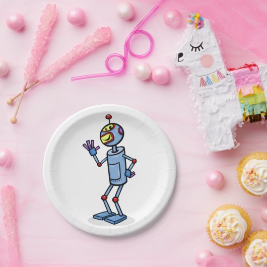 Retro Futuristic Robot Character Waving Pappteller (Party)