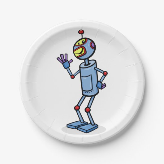 Retro Futuristic Robot Character Waving Pappteller (Vorderseite)