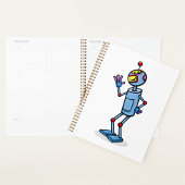 Retro Futuristic Robot Character Waving Planer