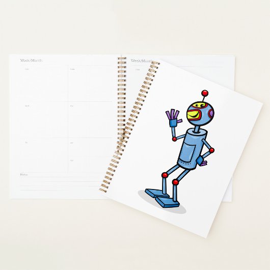 Retro Futuristic Robot Character Waving Planer