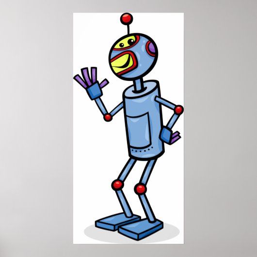 Retro Futuristic Robot Character Waving Poster (Vorne)