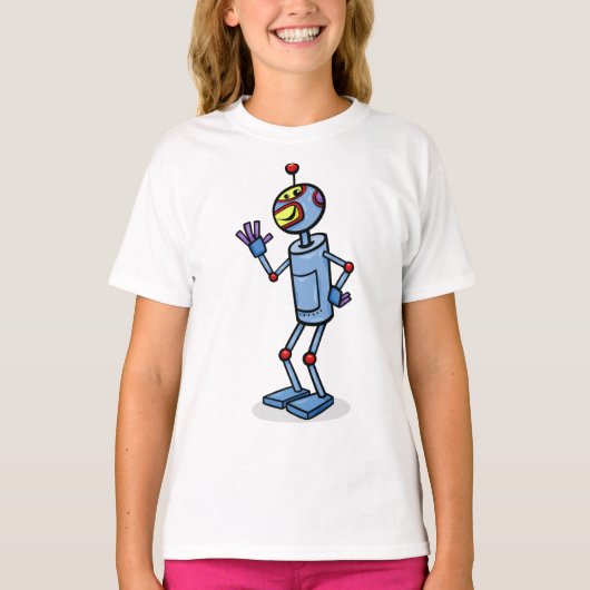 Retro Futuristic Robot Character Waving T-Shirt (Vorderseite)
