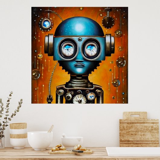 Retro Futuristic Robot Poster (Küche)