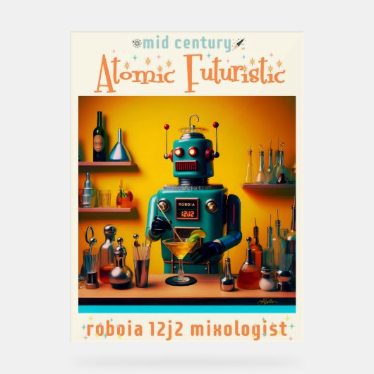 Retro Futuristic Robot ROBIA 12J2 Mixologe Acrylschild (Vorderseite)