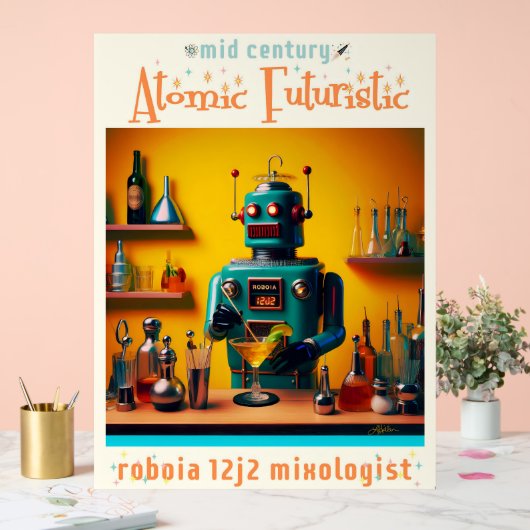 Retro Futuristic Robot ROBIA 12J2 Mixologe Acrylschild (Hochzeit)