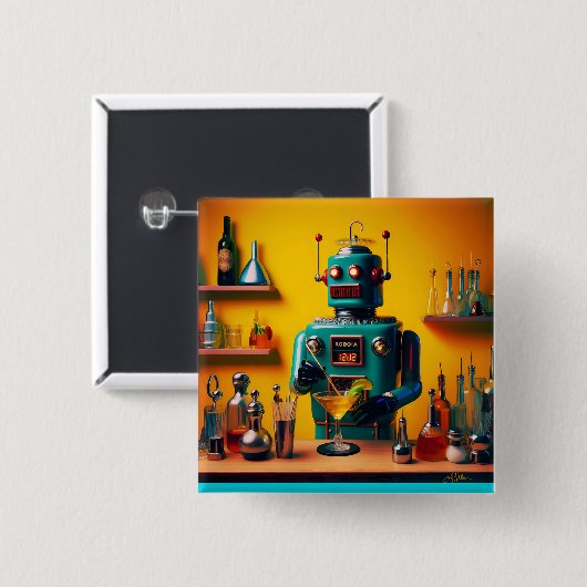 Retro Futuristic Robot ROBIA 12J2 Mixologe Button (Vorne & Hinten)