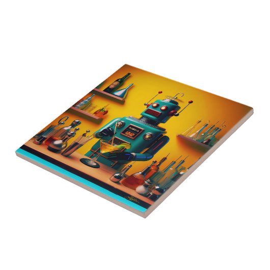 Retro Futuristic Robot ROBIA 12J2 Mixologe Fliese (Seite)