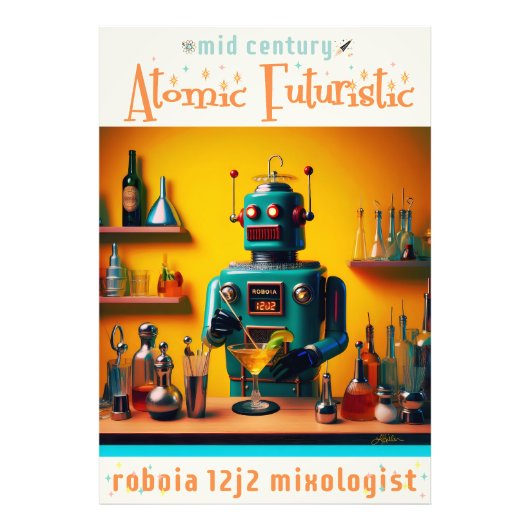 Retro Futuristic Robot ROBIA 12J2 Mixologe Fotodruck (Vorne)