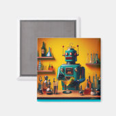 Retro Futuristic Robot ROBIA 12J2 Mixologe Magnet (Vorderseite/Rückseite)