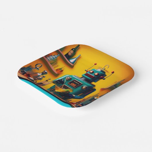 Retro Futuristic Robot ROBIA 12J2 Mixologe Pappteller (Gewinkelt)