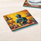 Retro Futuristic Robot ROBIA 12J2 Mixologe Rechteckiger Pappuntersetzer (angewinkelt)