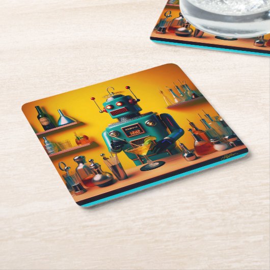 Retro Futuristic Robot ROBIA 12J2 Mixologe Rechteckiger Pappuntersetzer (angewinkelt)