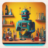Retro Futuristic Robot ROBIA 12J2 Mixologe Rechteckiger Pappuntersetzer (Vorderseite)