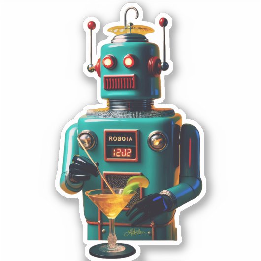 Retro Futuristic Robot ROBIA 12J2 Mixologist Aufkleber (Vorderseite)