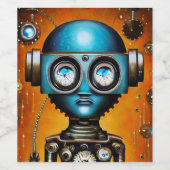 Retro Futuristic Robot Weinetikett (Einzelnes Label)