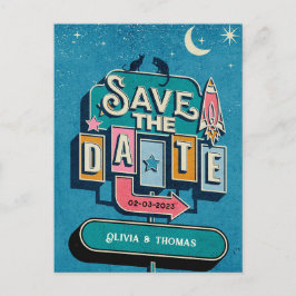 Retro Futuristic Save the Date Sign Wedding Ankündigungspostkarte