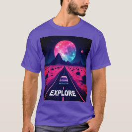 Retro-Futuristic Synthwave "EXPLORE" Desert Night T-Shirt