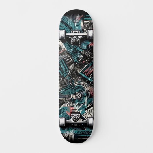 Retro-Futuristic Tech Street Art Skateboard 24 (Vorderseite)
