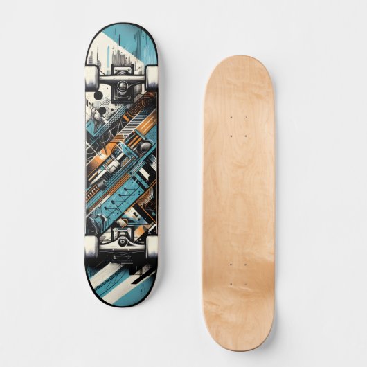 Retro-Futuristic Tech Street Art Skateboard 3 (Vorderseite)
