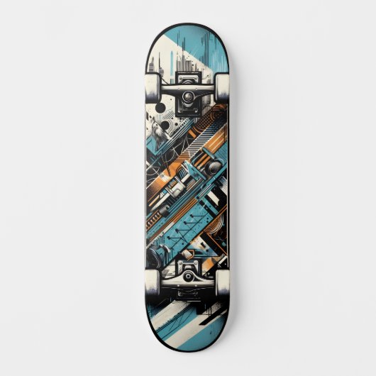 Retro-Futuristic Tech Street Art Skateboard 3 (Vorderseite)