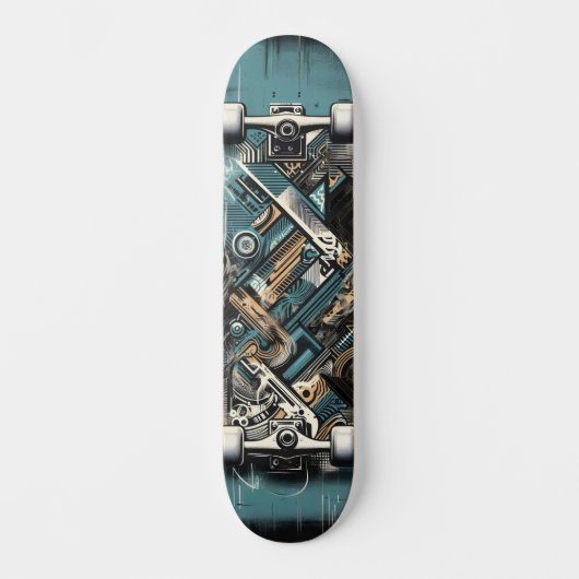 Retro-Futuristic Tech Street Art Skateboard 34 (Vorderseite)