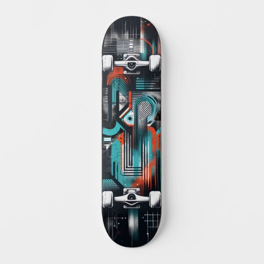Retro-Futuristic Tech Street Art Skateboard 36 (Vorderseite)