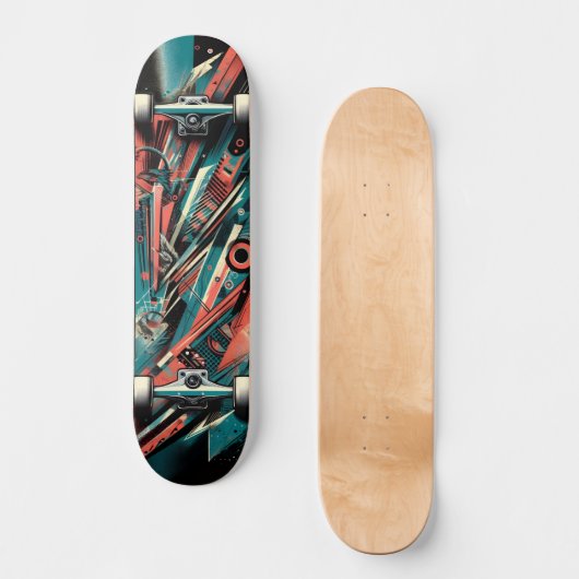 Retro-Futuristic Tech Street Art Skateboard 37 (Vorderseite)