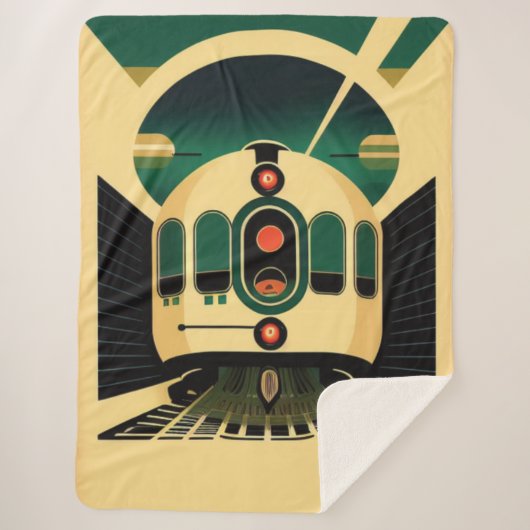 Retro Futuristic Train Sherpa Blanket Sherpadecke (Vorderseite)