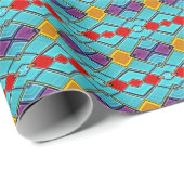 Retro Futuristic Turquoise and Red Daimonds Geschenkpapier (Rolleneckpunkt)
