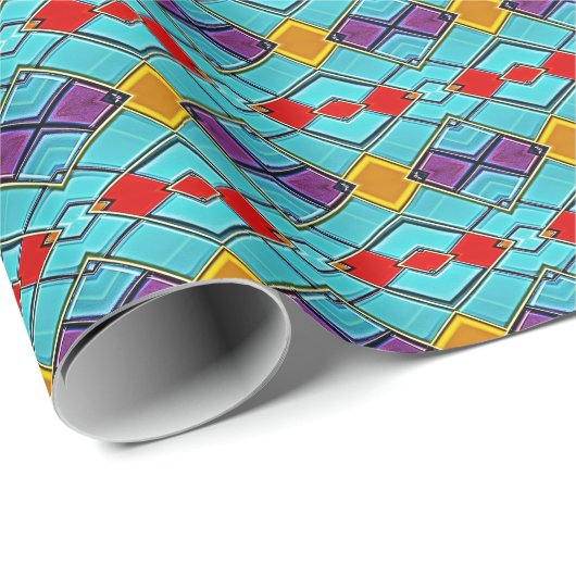 Retro Futuristic Turquoise and Red Daimonds Geschenkpapier (Rolleneckpunkt)