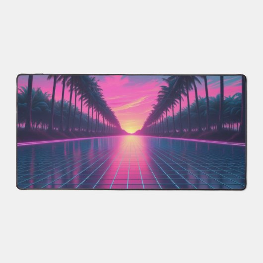 Retro-Futuristic Vaporwave Desk Mat mit Neon Palm Schreibtischunterlage (Vorderseite)