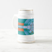 Retro-futuristische Aqua-Korallen-Abstraktkunst Bierglas (Vorderseite Links)