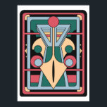 Retro-Futuristische Art Deco geometrischer Pfau Poster<br><div class="desc">Diese kühne geometrische Komposition,  Pavo Cruth,  verkörpert die Eleganz der Art Deco-Symmetrie und die Lebendigkeit des Retro-Futurismus. Ihre geschichteten Formen in Türkis,  Korallenrot,  Gold und Creme strahlen Präzision und Haltung aus – eine perfekte Balance zwischen vintagehafter Raffinesse und moderner Abstraktion.</div>