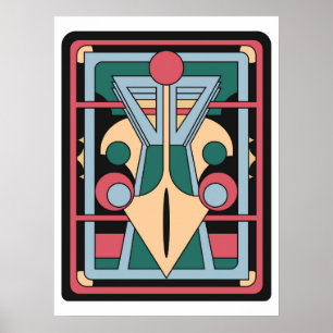 Retro-Futuristische Art Deco geometrischer Pfau Poster