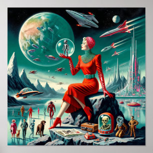 Retro-futuristische Illustration Poster
