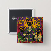 Retro-futuristische Mardi-Gras-Black-Cat-Martini-C Button (Vorne & Hinten)
