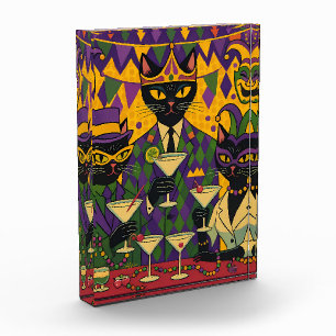 Retro-futuristische Mardi-Gras-Black-Cat-Martini-C Fotoblock