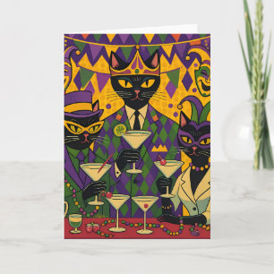 Retro-futuristische Mardi Gras Black Cat Martini C Karte