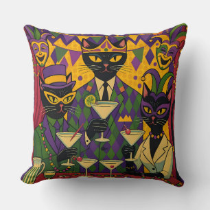 Retro Futuristische Mardi Gras Black Cat Martini C Kissen