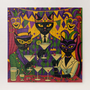 Retro-futuristische Mardi Gras Black Cat Martini C Puzzle