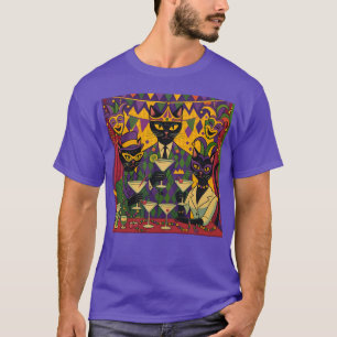 Retro-futuristische Mardi-Gras-Black-Cat-Martini-C T-Shirt