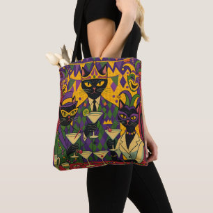 Retro-futuristische Mardi-Gras-Black-Cat-Martini-C Tasche